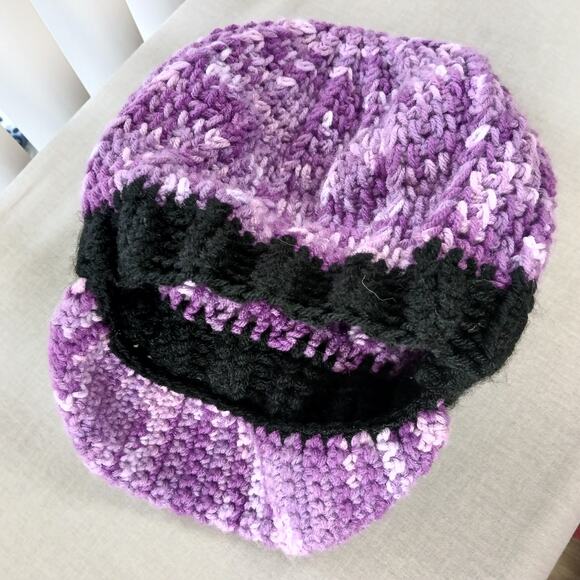 Black \'n\' Purple Tones Slouchy with a Brim OSFM premade newsboy slouch hat boho